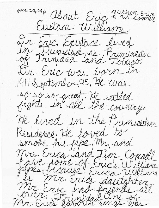 "About Eric Eustace Williams" essay written by Eric Williams' granddaughter, Erin S.W. Connell, page 2