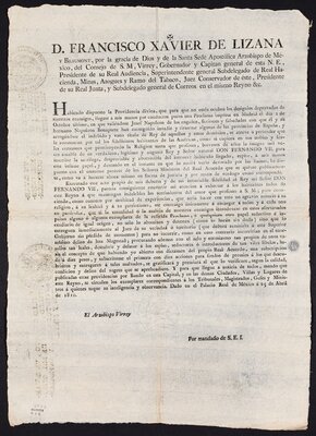 Viceregal-archdiocese proclamation in favor of Ferdinand VII