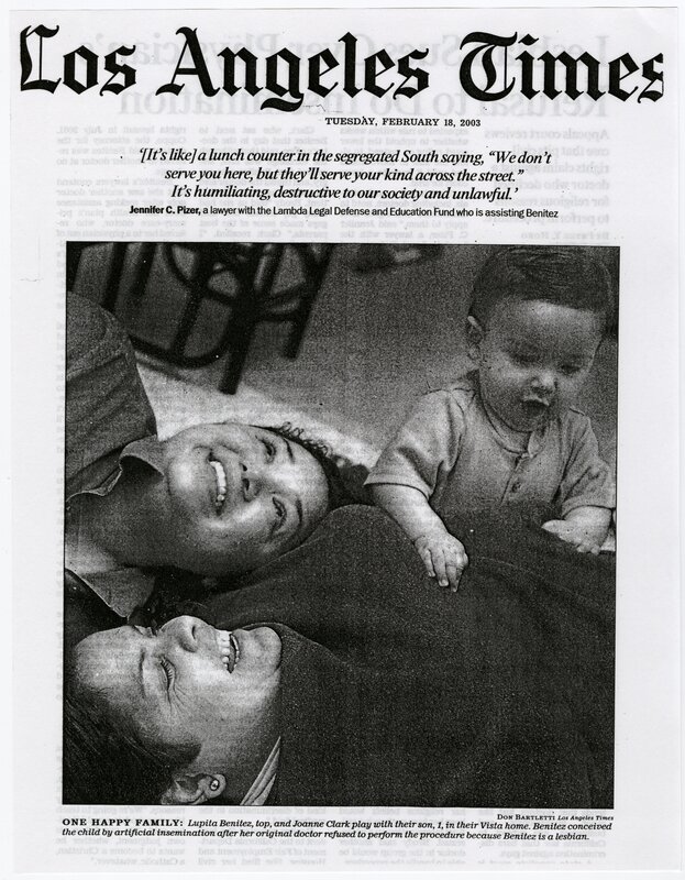 "Lesbian Sues Over Physician's Refusal to Do Insemination", page 1
