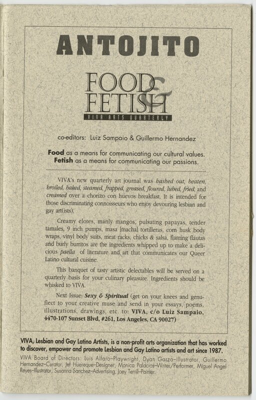 "Food & Fetish: Viva Arts Quarterly", page 2