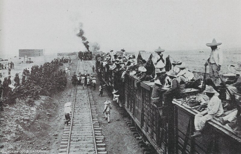 "Mexican Troop Train Passing American Soldiers in Mexico"