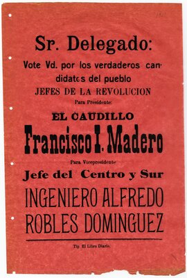Folleto de candidatura presidencial para Madero