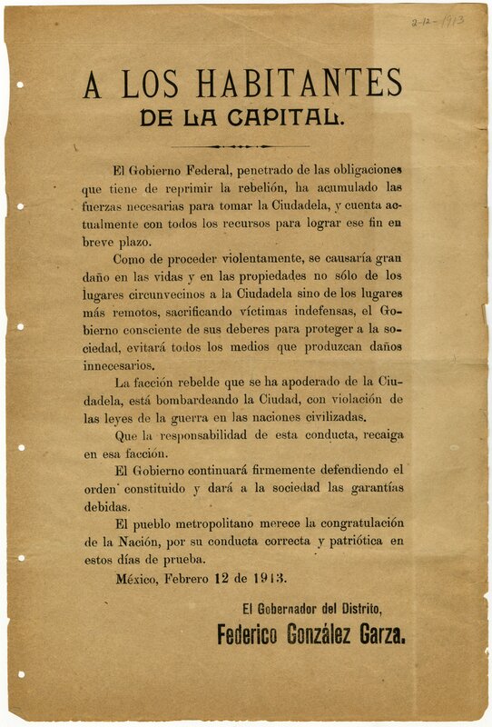 "A los habitantes de la capital"
