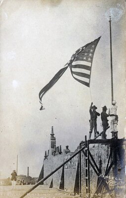 "Soldier raising of first flag of U.S."
