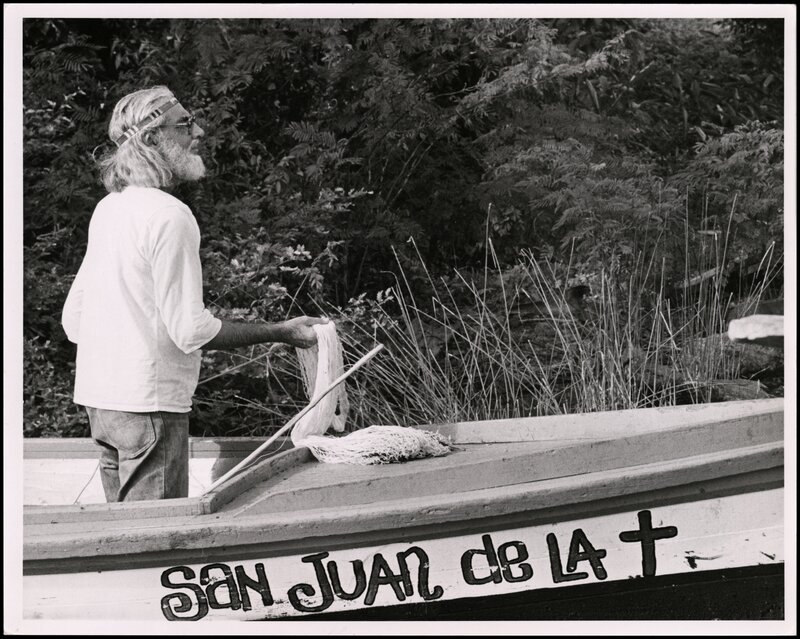 Ernesto Cardenal fishing on a boat