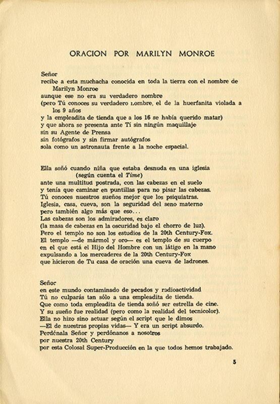 "Oración por Marilyn Monroe," page 1