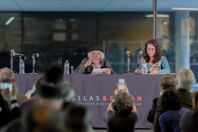 Ernesto Cardenal reading during event at Benson Latin American Collection