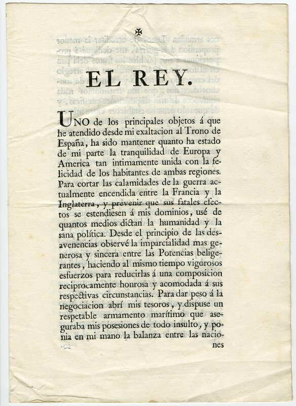 "Real cédula de Su Majestad en la que, manifestando los justos motivos de su real resolución de 21 de junio, autoriza a sus vasallos americanos para que, por vía de represalias y desagravio, hostilicen por mar y tierra a los súbditos del rey de la Gran Bretaña", portada