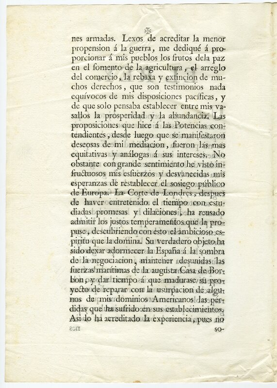 "Real cédula de Su Majestad en la que, manifestando los justos motivos de su real resolución de 21 de junio, autoriza a sus vasallos americanos para que, por vía de represalias y desagravio, hostilicen por mar y tierra a los súbditos del rey de la Gran Bretaña", página 1
