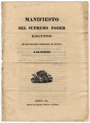 "Manifesto del Supremo Poder Ejecutivo de los Estados Federados de México," portada