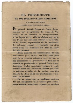 Published letter to the Mexican People regarding the suspension of Santa Anna as president, page 1