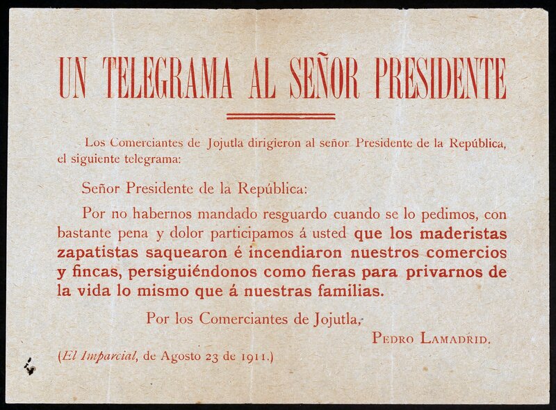 "Un telegrama al Señor Presidente"