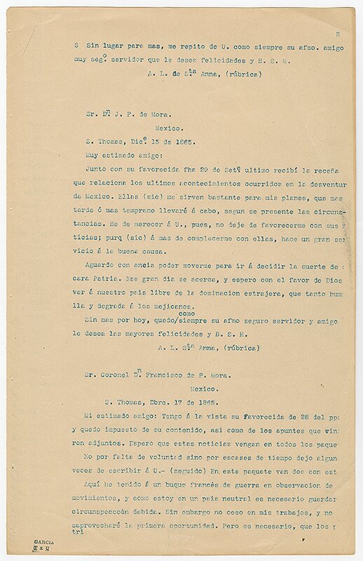 Letters to Francisco P. Mora regarding the French Intervention, page 1